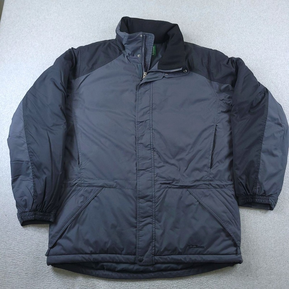 LL Bean Coat Mens Large Gray Black Thinsulate Insulated Winter Parka Hood